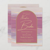 Roos Pink Gold Arch Marble Wedding BODA INVITE (Voorkant / Achterkant)