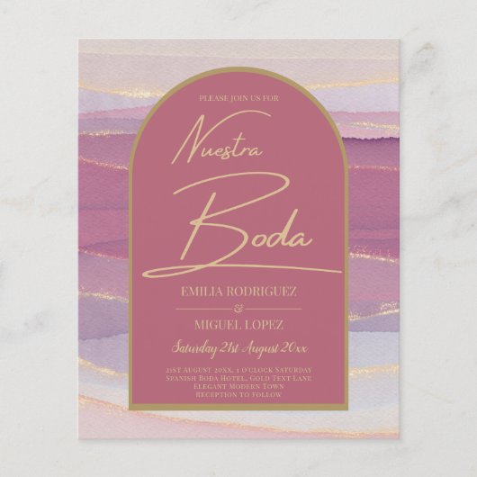 Roos Pink Gold Arch Marble Wedding BODA INVITE Flyer (Voorkant)
