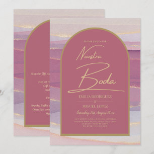 Roos Pink Gold Arch Marble Wedding BODA INVITE Kaart