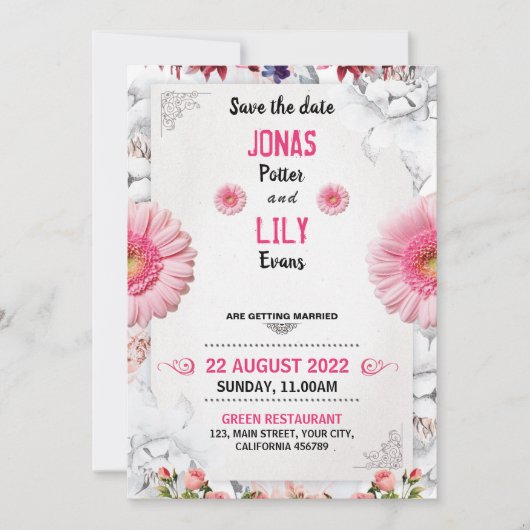 Roos Pink Gold Greenery Floral Wedding Invitation Kaart (Voorkant)