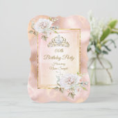 Roos Pink Gold Princess Birthday Party Invite 2 Kaart (Staand voorkant)
