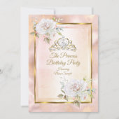 Roos Pink Gold Princess Birthday Party Invite Kaart (Voorkant)
