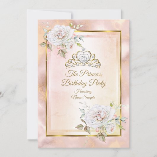Roos Pink Gold Princess Birthday Party Invite Kaart (Voorkant)