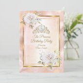 Roos Pink Gold Princess Birthday Party Invite Kaart (Staand voorkant)