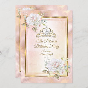 Roos Pink Gold Princess Birthday Party Invite Kaart