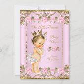 Roos Pink Gold White Princess Baby shower Brunette Kaart (Voorkant)
