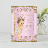 Roos Pink Gold White Princess Baby shower Brunette Kaart (Staand voorkant)