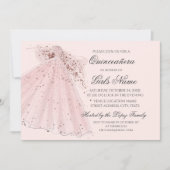Roos Pink Heels en Gown Quinceañera Kaart (Voorkant)