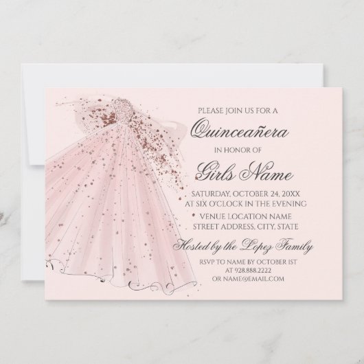 Roos Pink Heels en Gown Quinceañera Kaart (Voorkant)