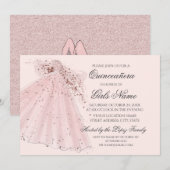 Roos Pink Heels en Gown Quinceañera Kaart (Voorkant / Achterkant)