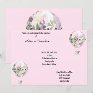ROOS PINK HOT AIR BALLOON ELEGANT WEDING KAART