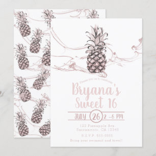 Roos Pink Juicy Pineapple Summer Sweet 16 Party Kaart