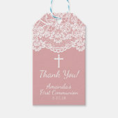 Roos PInk  Kant Eerste Communie Gift Label Cadeaulabel (Voorkant)