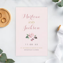 Roos Pink Peony Floral Boho Wedding Programme