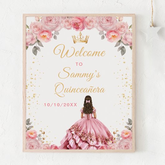 Roos Pink Princess Quinceañera Welkom Poster