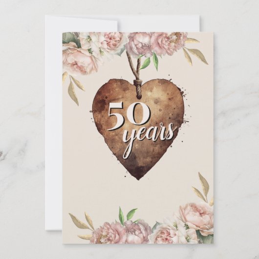  Roos Pioen 50e Bruiloft Jubileum Party Kaart (Achterkant)