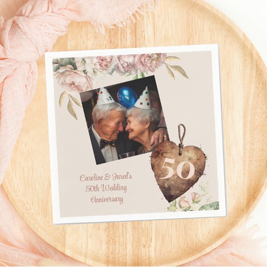  Roos Pioen 50e Bruiloft Jubileum Party Servet