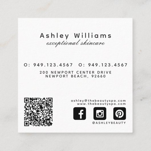 Roos & Pioen QR Code Elegant Modern Bloemenplein Vierkante Visitekaartje (Achterkant)