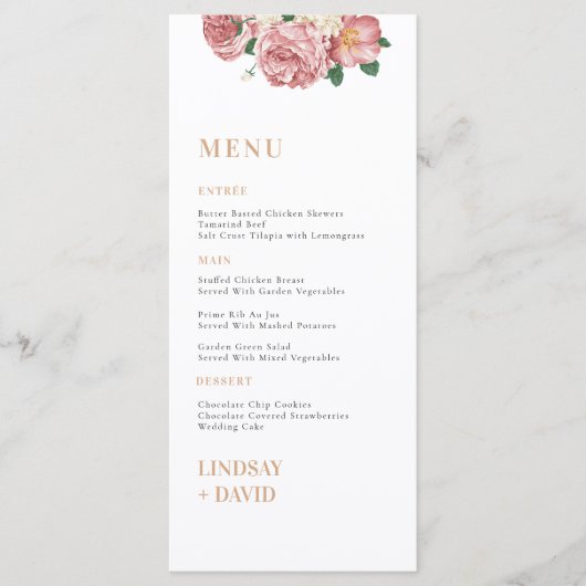 Roos Pioenbloemen Menu Kaart (Voorkant)