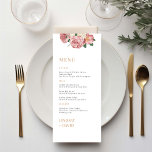 Roos Pioenbloemen Menu Kaart<br><div class="desc">Ontworpen om te coördineren met onze Peony Rozen Collectie, deze menukaart is voorzien van prachtig roos en pioenenboeketten op een witte achtergrond met klassieke tekst. De levendige kleuren van de rozen op zwarte achtergrond maken de kaart opvallend en uniek. Voor meer geavanceerde aanpassingen van dit ontwerp, bijvoorbeeld het wijzigen van...</div>