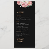 Roos Pioenbloemen op zwart Menu Kaart (Voorkant)
