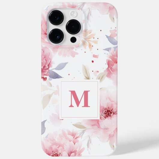Roos Pioenrozen Aangepaste Monogram Case-Mate iPhone Case (Achterkant)