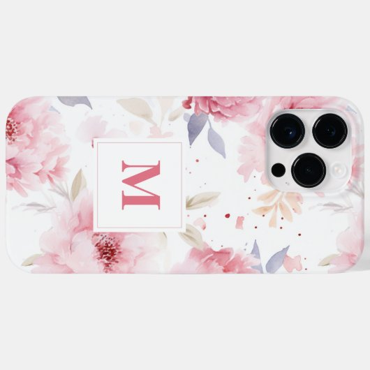 Roos Pioenrozen Aangepaste Monogram Case-Mate iPhone Case (Achterkant (horizontaal))