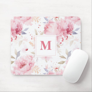 Roos Pioenrozen Aangepaste Monogram Muismat