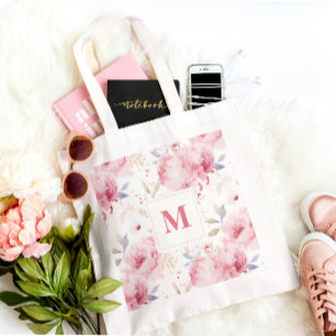 Roos Pioenrozen Aangepaste Monogram Tote Bag