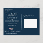 Roos pioenrozen bloemenblauw roze bruiloft opslaan aankondigingskaart (Achterkant)