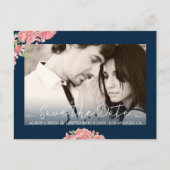 Roos pioenrozen bloemenblauw roze bruiloft opslaan aankondigingskaart (Voorkant)