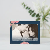 Roos pioenrozen bloemenblauw roze bruiloft opslaan aankondigingskaart (Staand voorkant)