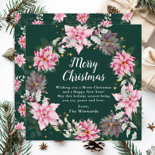 Roos Poinsettia Krans Prettig Kerstfeest Feestdagenkaart