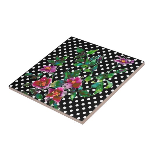 Roos polka-stippen Tegeltje (Zijkant)