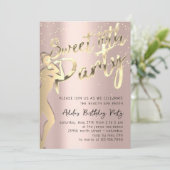 Roos Powder Gold Confetti Sweet 16th Party Kaart (Staand voorkant)