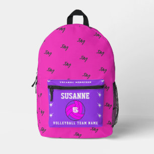 roos Print Cut Sew Bag volleybal meisjes fuchsia Bedrukte Rugzak