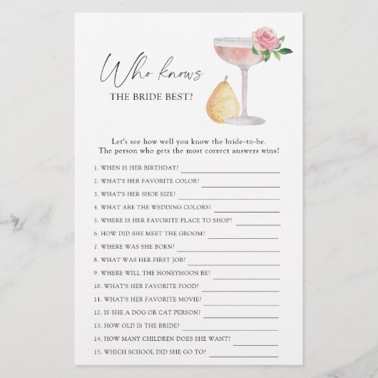 Roos Prosecco - Wie weet de bruid beste spel (Voorkant)