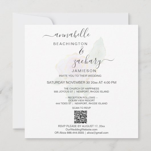 *~* ROOS QR RSVP Gouden Glitter AR12 Huwelijksuitn Kaart (Achterkant)