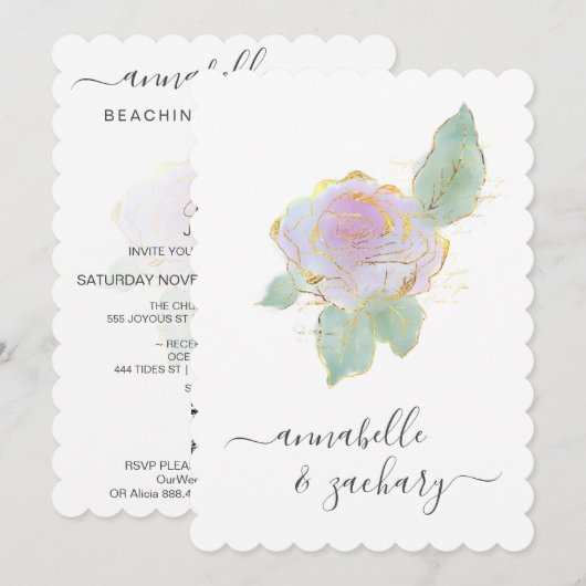 *~* ROOS QR SIMPLE RSVP Gold AR12 bruiloft uitnodi Kaart (Voorkant / Achterkant)