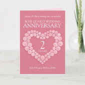 Roos Quartz 2e huwelijksverjaardag roze hart Kaart (Voorkant)