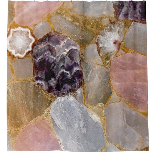 Roos Quartz Amethyst Geode Douchegordijn (Voorkant)