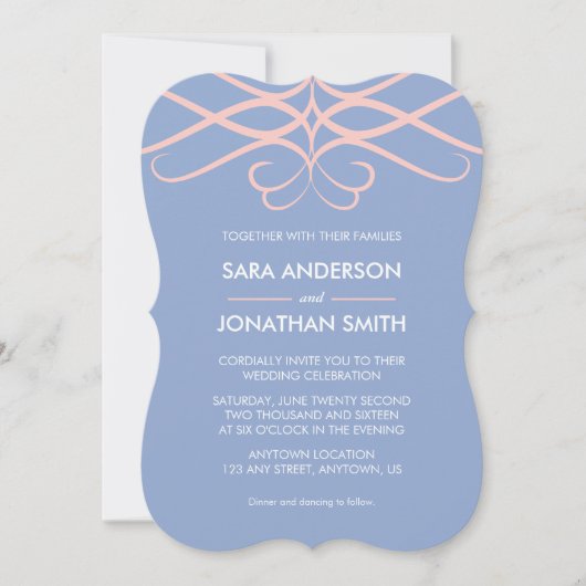 Roos Quartz & Blauw, Elegant Bloeit Bruiloft Kaart (Voorkant)