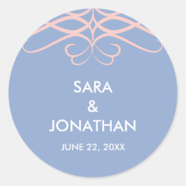 Roos Quartz & Blauw, Elegant Gepersonaliseerde Bru Ronde Sticker