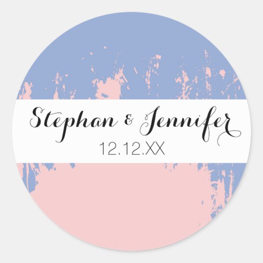 Roos Quartz en Serenity Blue Paint Strokes Ronde Sticker (Voorkant)