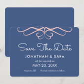Roos Quartz op Denim Blue, Elegant Save the Date (Voorkant / Achterkant)