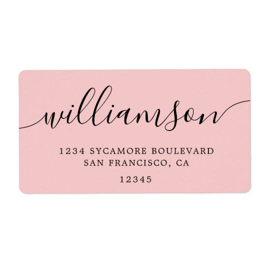 Roos Quartz Pink Script Family Retouradres Etiket (Voorkant)