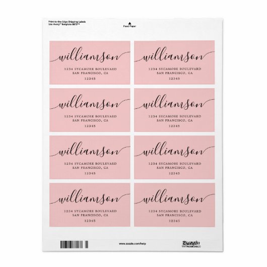Roos Quartz Pink Script Family Retouradres Etiket (Full Sheet)