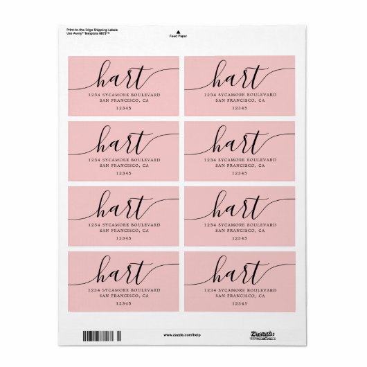 Roos Quartz Pink Script Family Retouradres Etiket (Full Sheet)