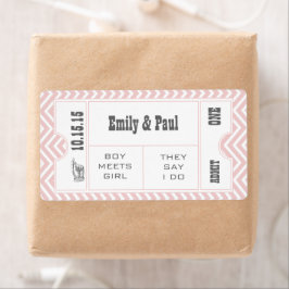 ROOS QUARTZ PINK Weddenschap Save the Date TICKET Etiket