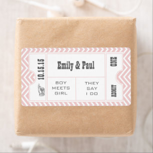 ROOS QUARTZ PINK Weddenschap Save the Date TICKET Etiket